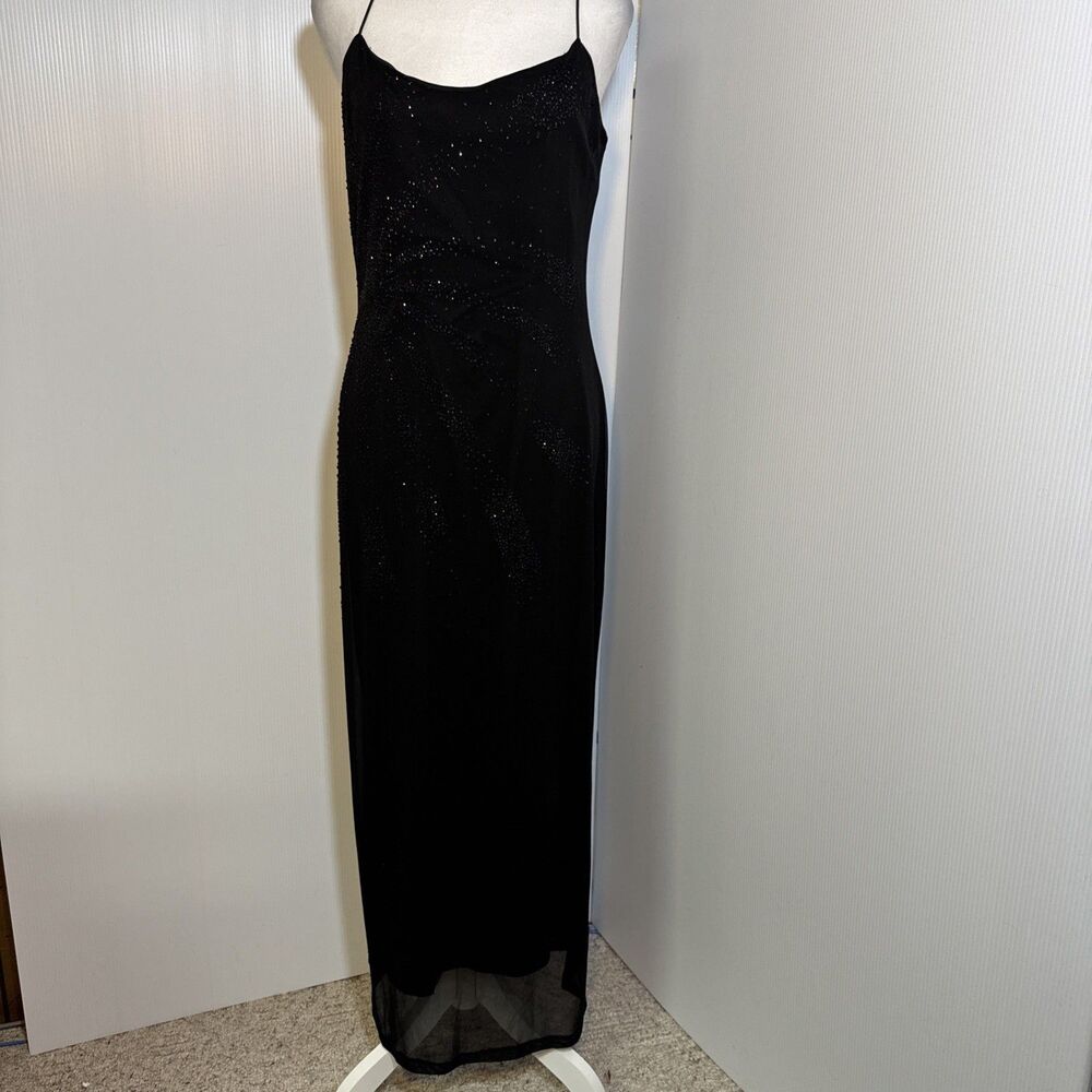 Vintage 90s Y2k IZ Byer Black Embellished Slip Dress Party Goth Witchy Gothic M